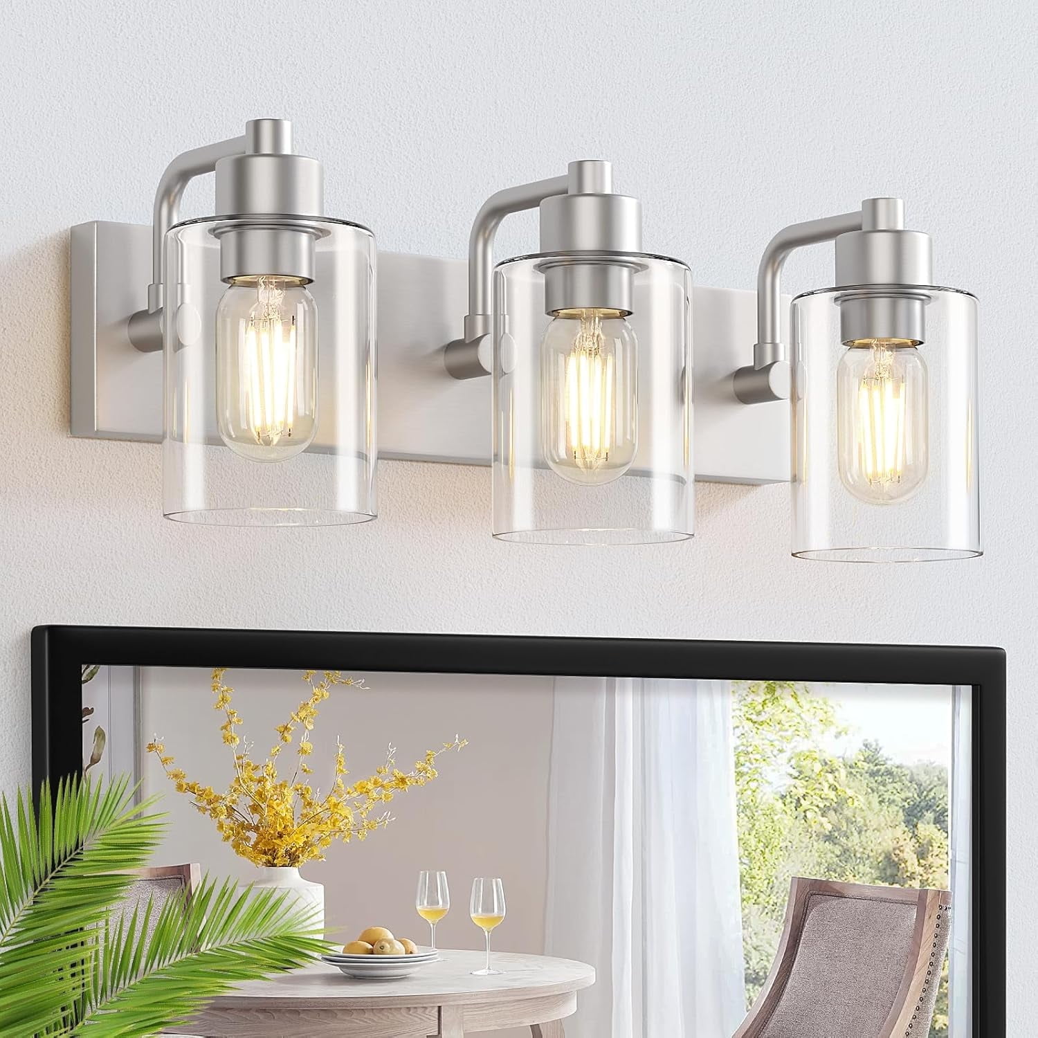 Bathroom Light Fixtures Bathroom Vanity Light 3-Light Bathroom Lights over Mirror with Clear Glass Shade for Kitchen Living Room Bedroom