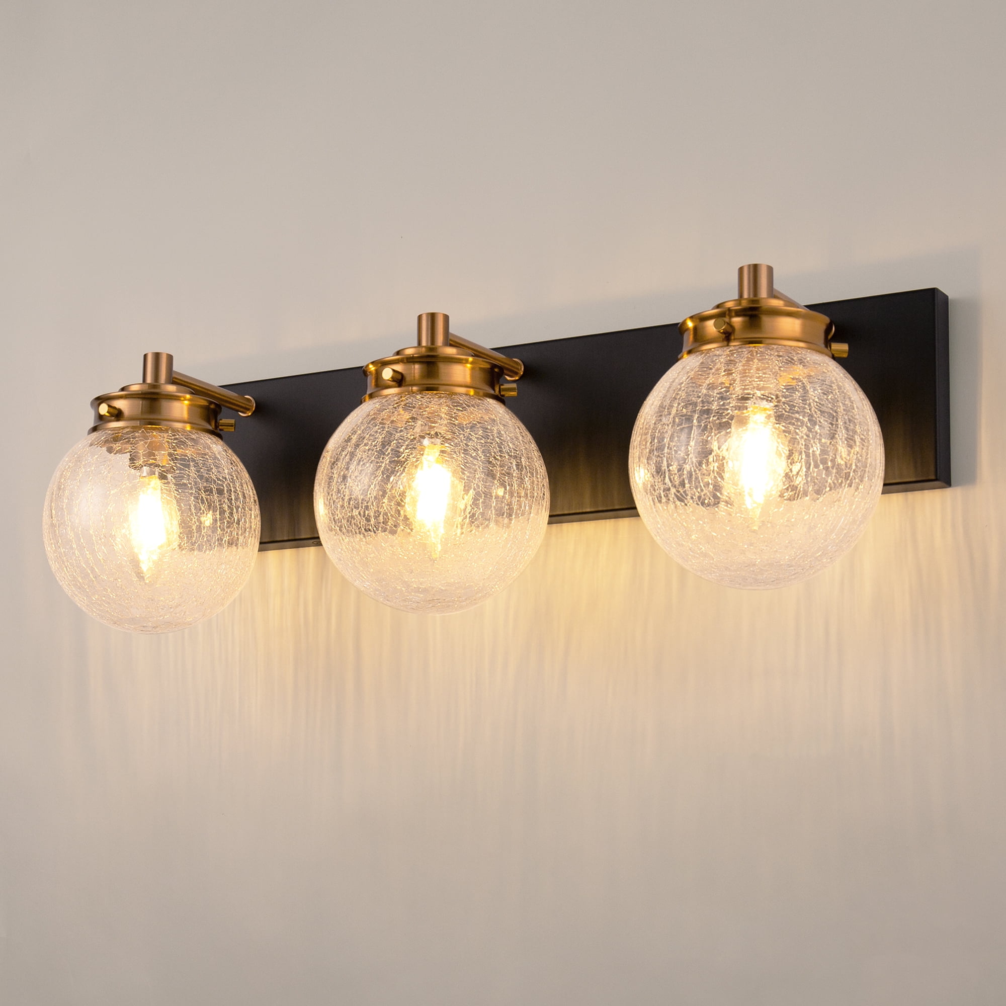 Bathroom Light Fixtures, Briignite 3-Light Vanity Light with Globe Glass Shades, Industrial Wall Sconces for Bathroom, Black and Gold