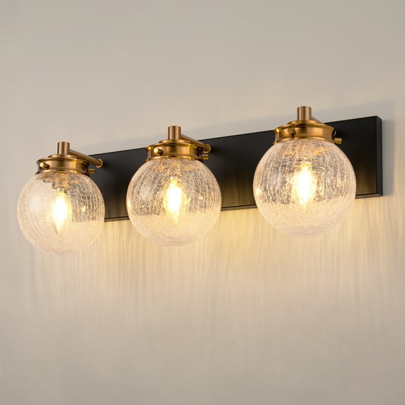 Bathroom Light Fixtures, Briignite 3-Light Vanity Light with Globe Glass Shades, Industrial Wall Sconces for Bathroom, Black and Gold