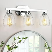 Bathroom Light Fixtures, Chrome Vanity Light Fixtures Over Mirror Wall Mount Lighting Fixture with Hammered Glass Shade E26 Socket for Hallway Kitchen Bedroom Living Room 3 lamp