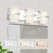 Uznhty LED Bathroom Light Fixtures over Mirror,Dimmable Vanity Lights for Bathroom Wall Light Fixtures with Thicken Ripple Glass Shade 3000K/4000K/5000K 3-Light Chrome