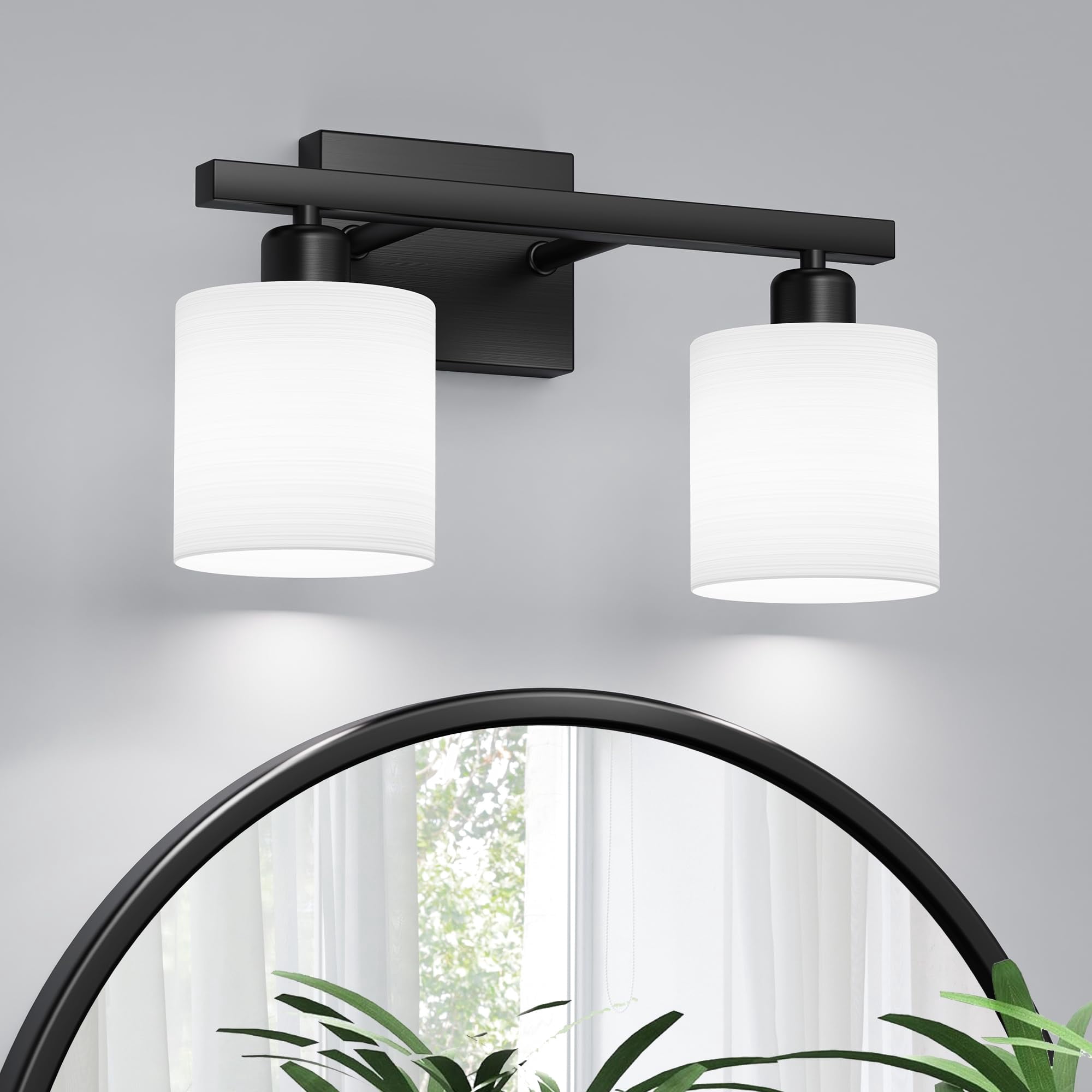 Bathroom Light Fixtures  Lighting Over Mirror Interior Classic Vanity Lights Modern With Textured White Glass Shade Matte Black 2-light