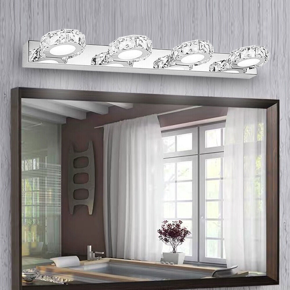 Bathroom Light Fixtures Over Mirror, 12W x 4 Led Modern Bathroom Vanity Lights, Crystal Bathroom Vanity Light Fixtures, 6000K White Makeup Mirror Front Light