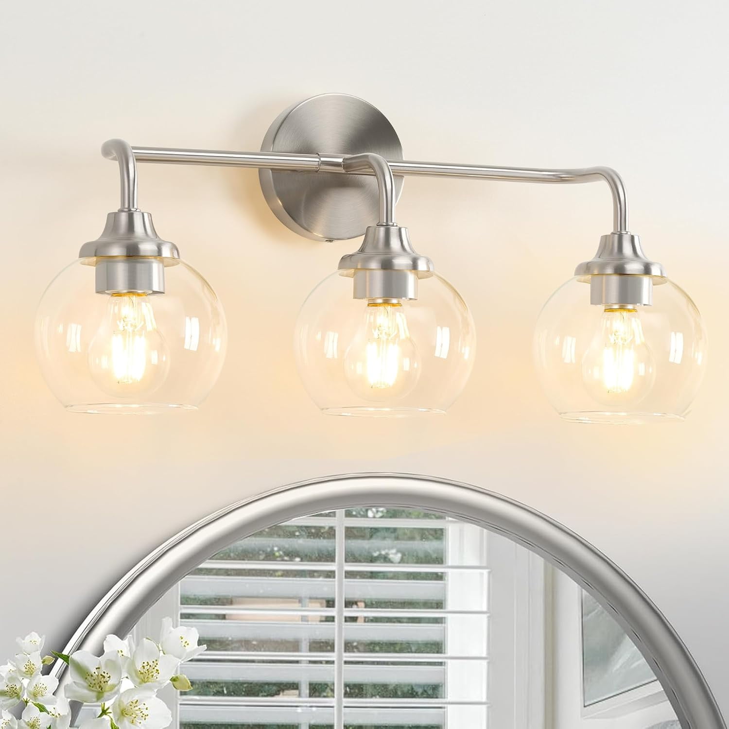 Bathroom Light Fixtures Nickel, Modern Bathroom Lights Over Mirror ...