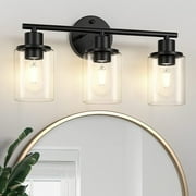 Banato 3-Light Black Vanity Light With Clear Glass Shades – Modern Wall Sconce For Bathroom Or Bedroom