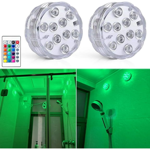 Bathroom Lights Wireless Battery Operated, Waterproof Led Glow Light for Bath Shower Spa Vanity Lights, for Over Mirror Wall Ceiling Lights, RGB Multi Color Remote Controlled, 2pcs