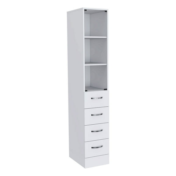 Bathroom Linen Cabinet, White - 4 Drawers, 3 Shelves, Freestanding, Modern Decor Freestanding Closet