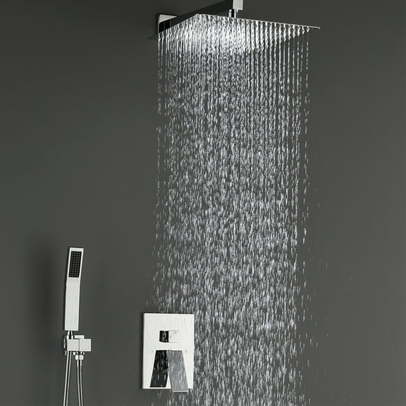 Modern Bathroom Sink Faucet Bathroom Luxury Rain Mixer Combo Set Wall Mounted Rainfall Shower Head System Polished Chrome, (Contain Faucet Rough-in Valve Body and Trim),Single Handle Bathroom Sink Fa