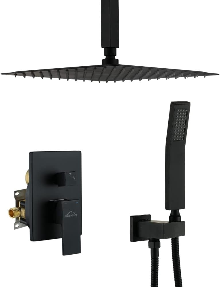12 Inch Rainfall Shower Head Handheld Spray Matte Black 12 Inch Luxury ...