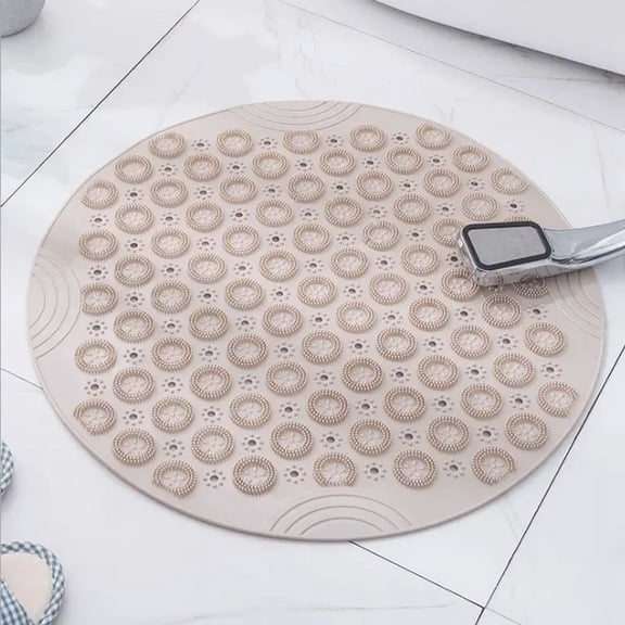 Bathroom Mat Anti-slip Sucker Round PVC Bath Mat with Drain Hole Silicone Bathing Rugs Foot Massage Pad Bathtub Soft Shower Mat