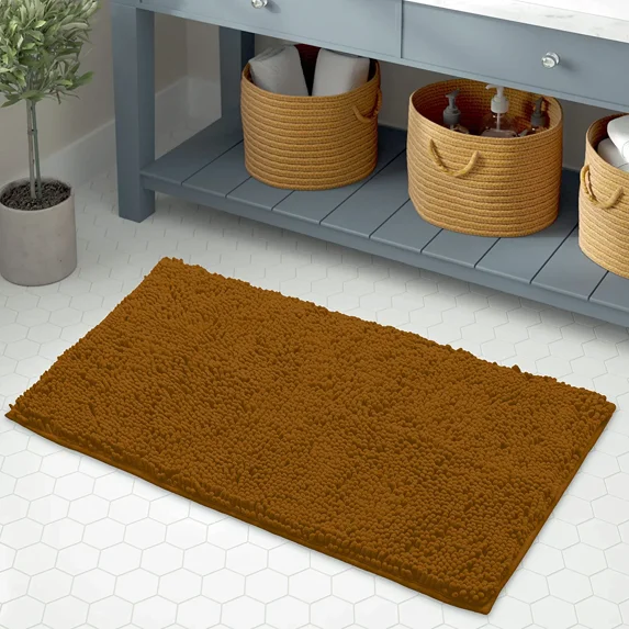 Bathroom Mat By LuxUrux-Extra-Soft Plush Bath Shower 23 x 15'' Bath Mat,1'' Chenille Microfiber Material, Super Absorbent Shaggy Bath Rug. Machine Wash & Dry