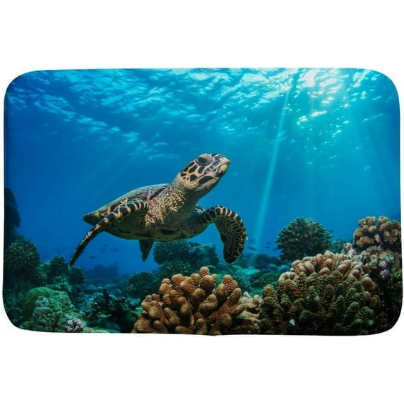 Bathroom Mat Door Rugs Floor Mat Bathroom Carpet Super Cozy Beautiful Underwater Sea Turtle Print Decorative Indoor Outdoor 23.6x15.7 inch Carpet Runner