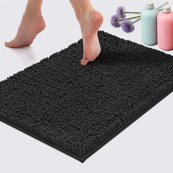 Bathroom Mat By LuxUrux-Extra-Soft Plush Bath Shower 20 x 30'' Bath Mat,1'' Chenille Microfiber Material, Super Absorbent Shaggy Bath Rug. Machine Wash & Dry