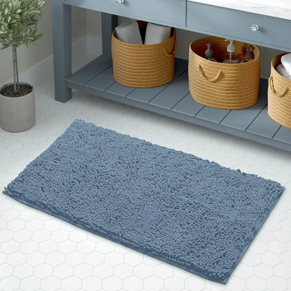 Bathroom Mat By LuxUrux-Extra-Soft Plush Bath Shower 23 x 15'' Bath Mat,1'' Chenille Microfiber Material, Super Absorbent Shaggy Bath Rug. Machine Wash & Dry