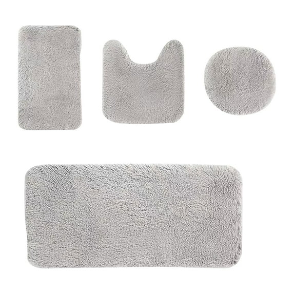 Bathroom Mat Set 4 Pieces Shaggy Bath Mat Set, Soft Absorbent Plush Microfiber Bathroom Rugs, Non Slip Bath Rugs Grey 4Pcs