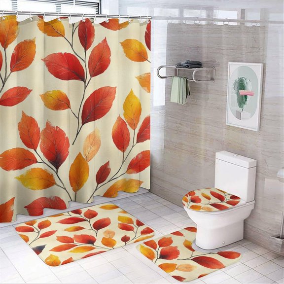 Bathroom Mat Set, Arabic Calligraphy Pattern Printed on Shower Curtain Set with Rugs and Accessories, Designed for Farmhouse Boho Contemporary Bathrooms, 72 x 72 inches