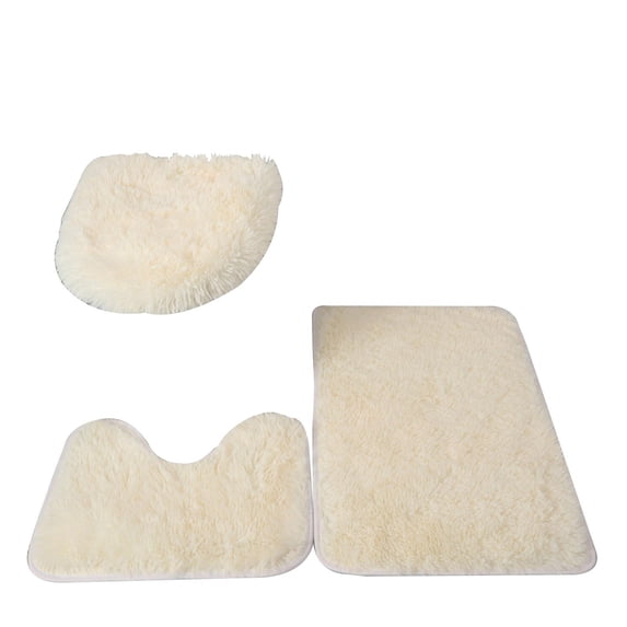 Bathroom Mat Set, Bathroom Toilet Rug, 20X33 In, Fluffy Cream, Toilet Cover Seat, Toilet Rugs U Shaped Washable Non Slip, Bath Mats for Bathroom Non Slip, 3 Set