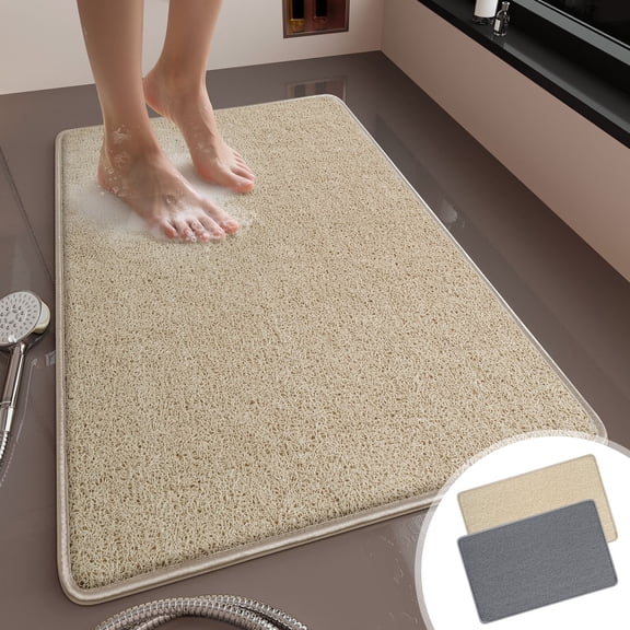 Bathroom Mat1PC,23.62x15.75in,Non Slip Floor Mat for Wet Areas Absorbent Quick-Dry Surface Safe Grip Backing for Shower Tub Side(Beige)