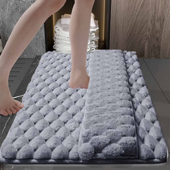 Bathroom Mats, Super Absorbent Bathroom Rug, Extra Thick Flannel Shower Mat Non-Slip Backing Machine Washable Quick Dry, Gray