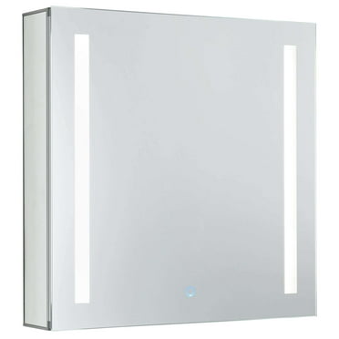Bathroom Medicine Cabinet, Aluminum, Recessed Surface Mount, 24" x 24", Left Hand Hinged, Mirrored with and 2 LED Strips