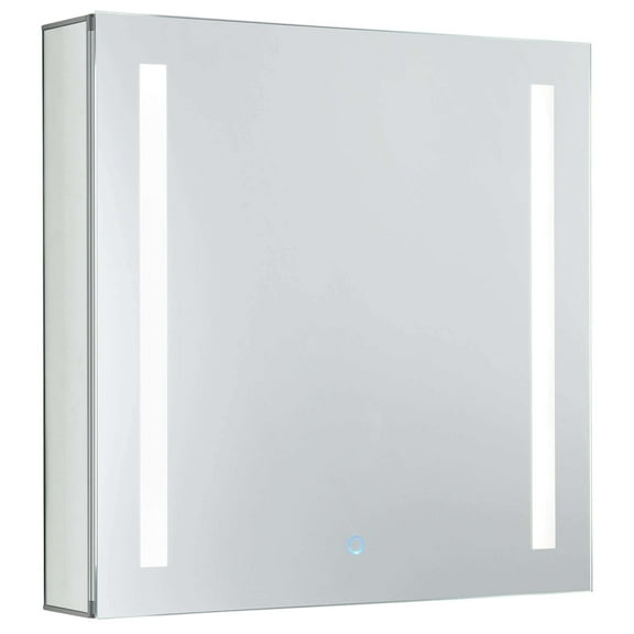 Bathroom Medicine Cabinet, Aluminum, Recessed/Surface Mount, 24" x 24", Left Hand Hinged, Mirrored w/ 2 LED Strips