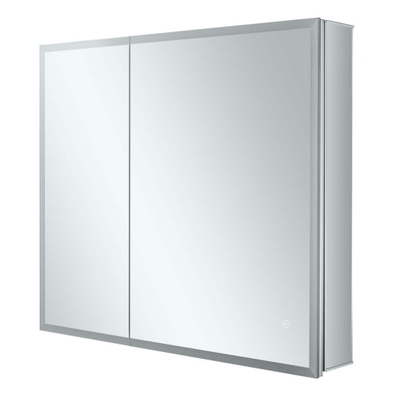 Bathroom Medicine Cabinet, Aluminum, Recessed/Surface Mount, 30" x 36", 2 Door, Mirrored w/LED
