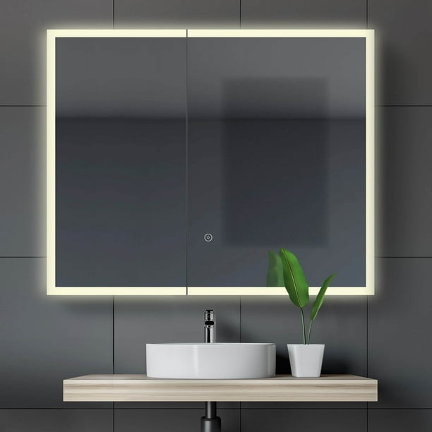 Bathroom Medicine Cabinet, Aluminum, Recessed/Surface Mount, 42" x 30", 2 Door, Mirrored w/LED