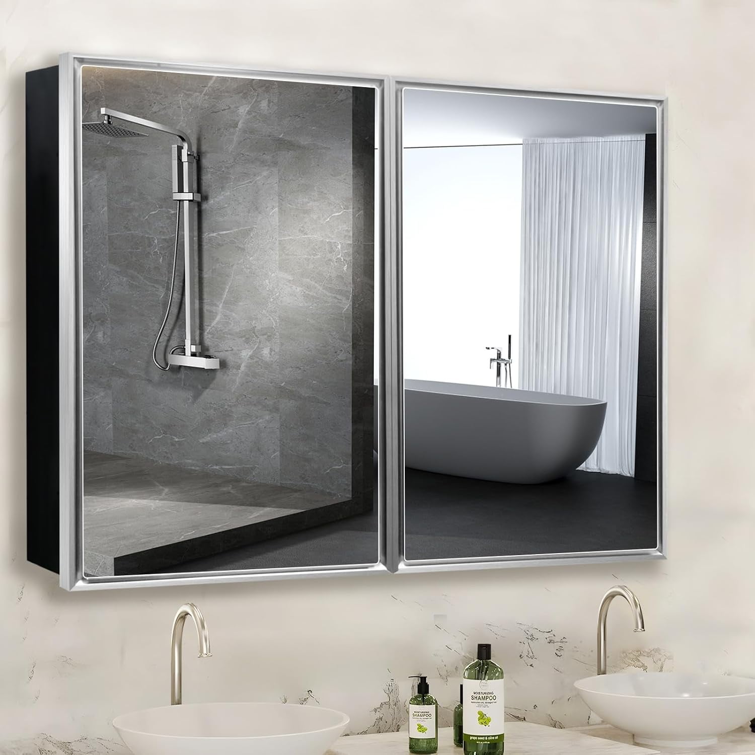 Bathroom Medicine Cabinet with Brush Nickel Aluminum Framed Mirror ...