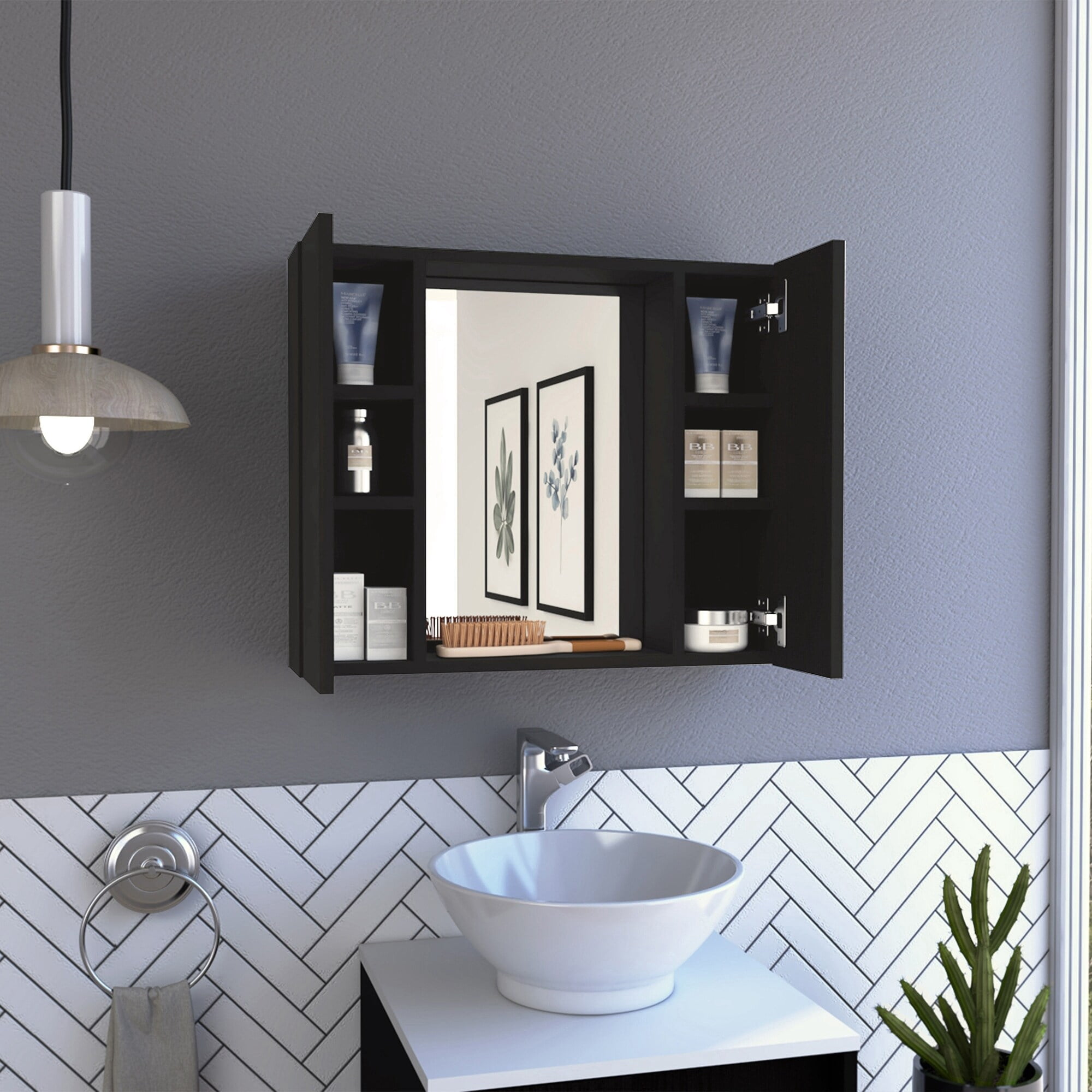 Bathroom Medicine Cabinet, Double Door, Mirror, One External Shelf ...