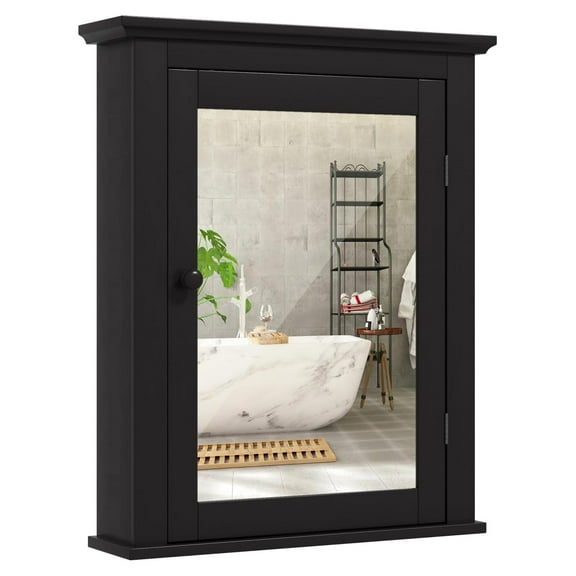 Bathroom Medicine Cabinet with Mirror, Wall-Mounted Storage Cabinet Organizer with 5-Position Adjustable Shelf, Hanging Bathroom Wall Cabinet for Living Room Bedroom Entryway (Black)