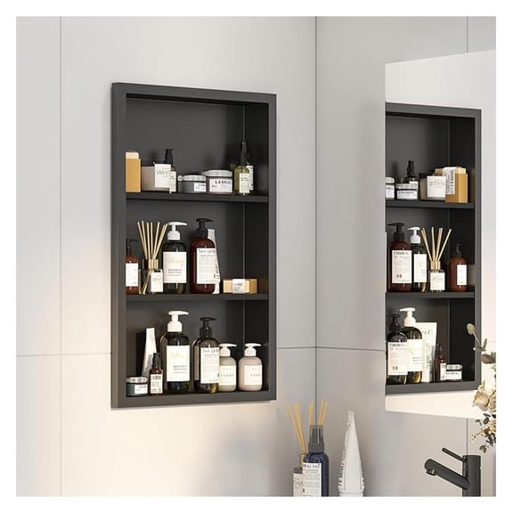 Bathroom Medicine Cabinet Recessed,14x24 Black Shower Niche for Shower Wall,Surface Mount Medicine Cabinet Replacement Shelves,Recessed Wall Niche for Over Toilet Storage/Living Room/Hallway