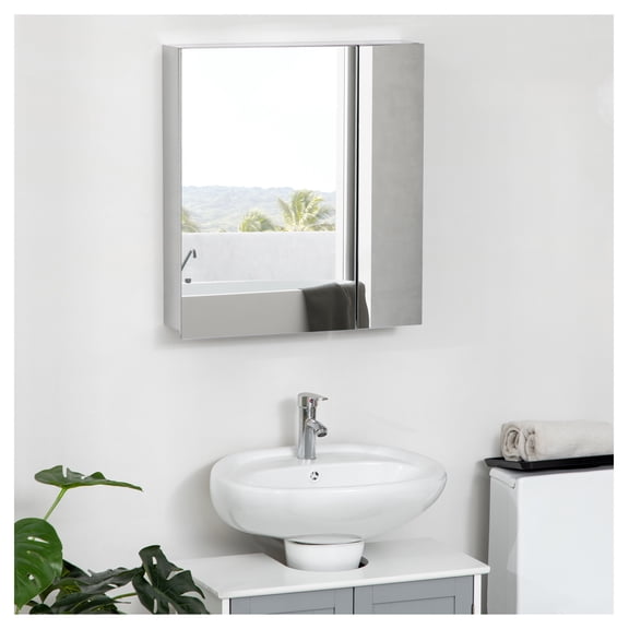 Bathroom Medicine Cabinet Wall Mounted, Silver Hinged Door Storage, 23.5"H, Stainless Steel Mirror Cabinet for Bathroom, Living Room, Laundry Room