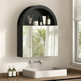 thumbnail image 1 of Arched Wall Cabinet with High Gloss Mirror, Wall Mounted Cabinets with Adjustable Shelf for Bathroom Laundry Room Kitchen, Modern Black, 1 of 7