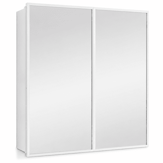 Inset Bookshelves Bathroom Medicine Cabinet with Double Mirror Doors, Recessed or Surface ...