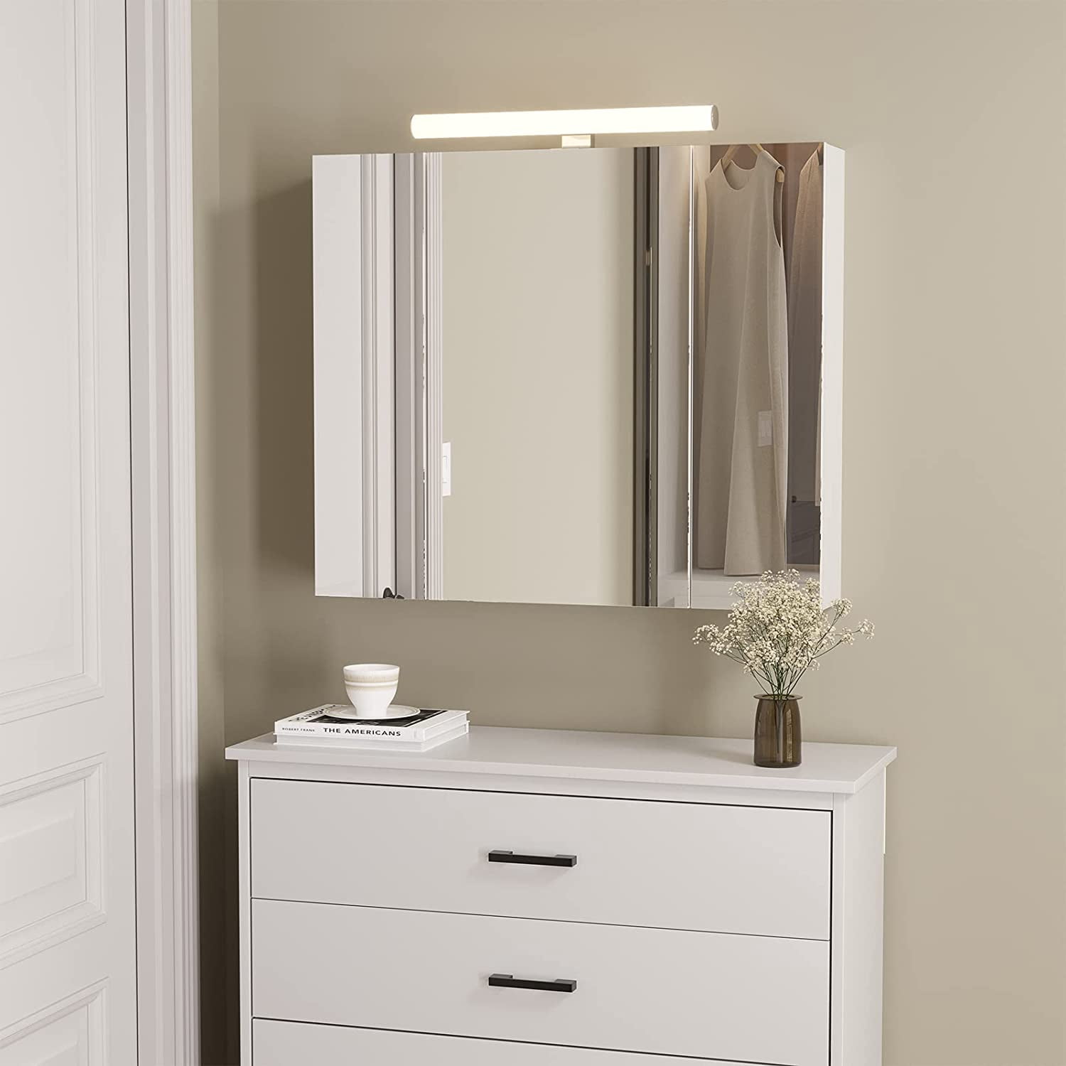 Bathroom Medicine with Lights and 2 Outlets,LED Wall Mounted