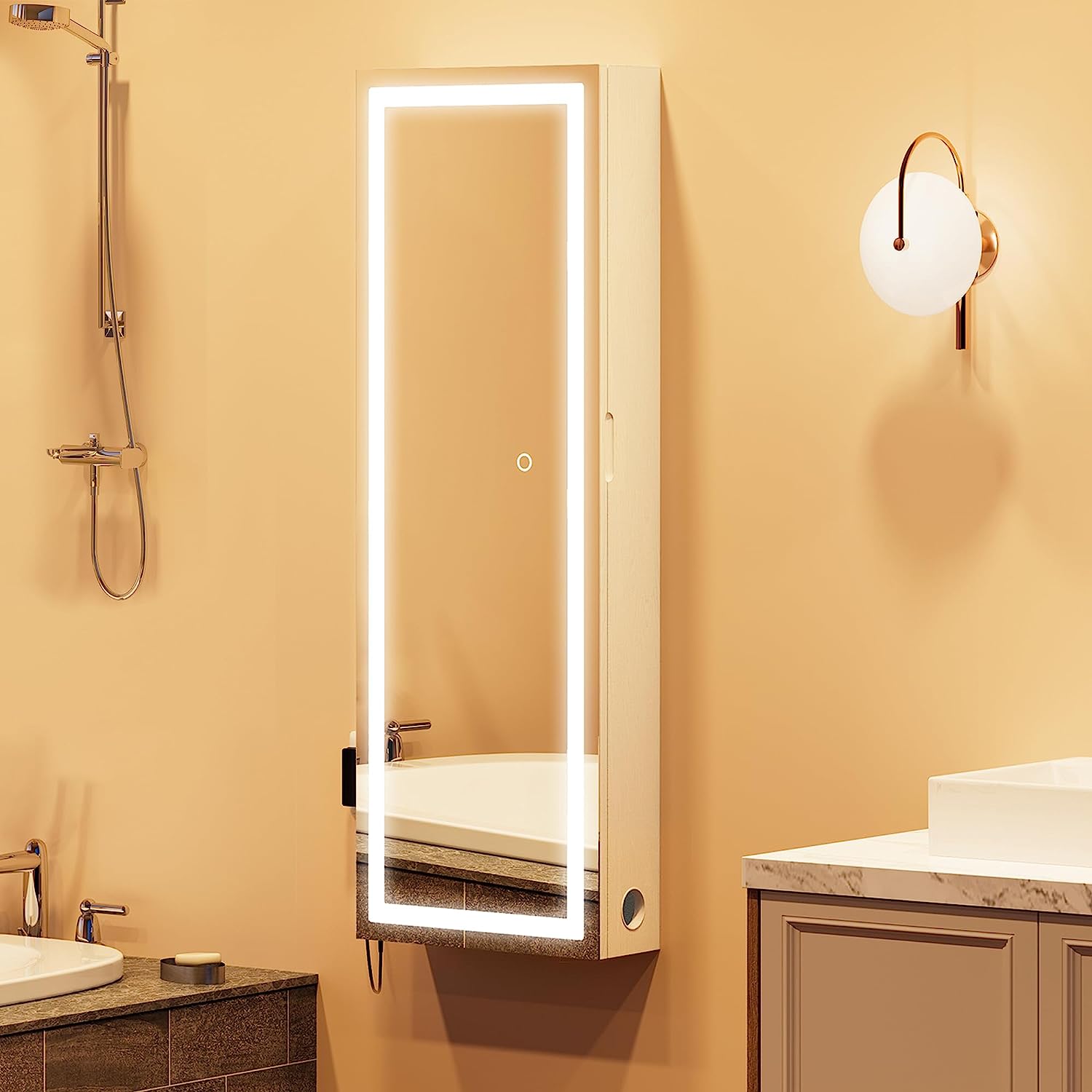 Bathroom Medicine Mirror with LED Light,Wall Mounted Medicine