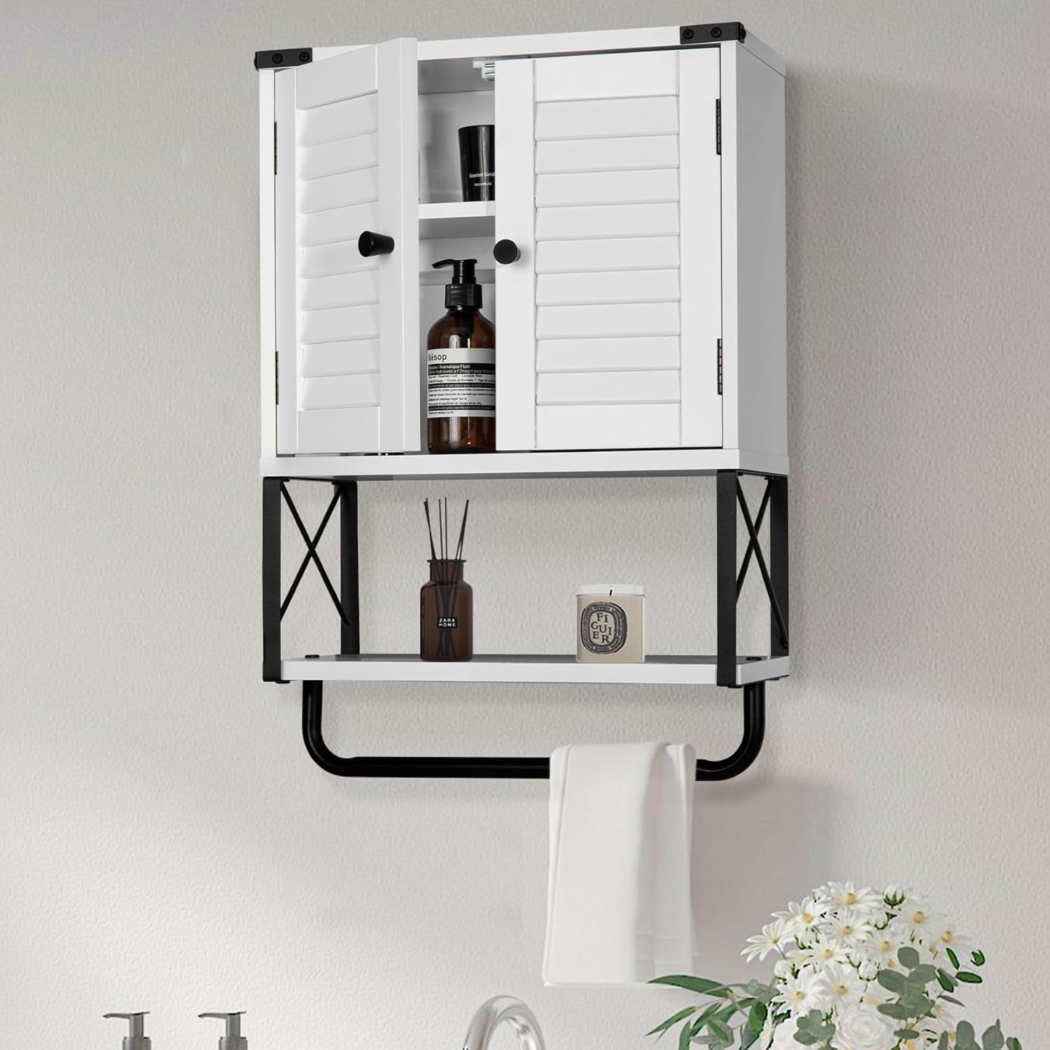 White Medium Wall Mounted Medicine Cabinet with Louver Doors