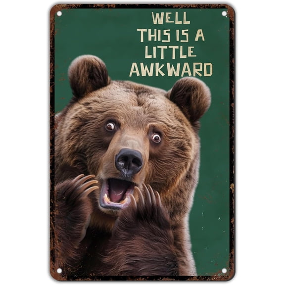 Bathroom Metal Sign Funny Brown Bear Bathroom Wall Decor Brown Bear Well This is A Little Awkward Home Wall Decor Cute Gifts for Brown Bear Lovers 12 * 8in