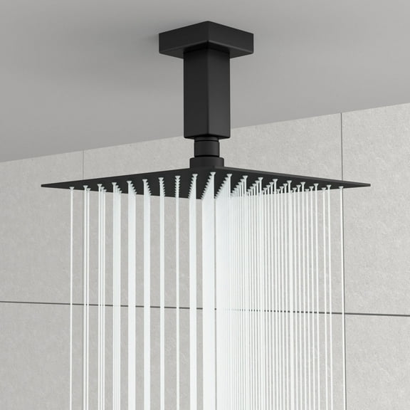 Bathroom Mirror 3" Ceiling Mounted Shower Arm with Flange, Matte Black,Bathroom Cabinet