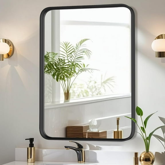 Bathroom Mirror, 30"X40" Inch Large Black Vanity Mirror for Wall, Large Rounded Rectangle Mirror, Anti-Rust, Tempered Glass, Hangs Horizontally or Vertically