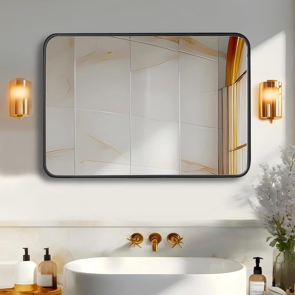 Bathroom Mirror 30x40 Inch, Large Vanity Mirrors with Rectangle Metal Frame, Modern Wall Mounted Mirrors for Over Sink Wall, Mirror for Restroom, Horizontally or Vertically Hanging