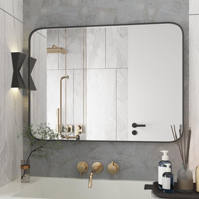 Bathroom Mirror, 30x40 Inch Stylish WallMounted Rectangular Bathroom Vanity Mirror with Black