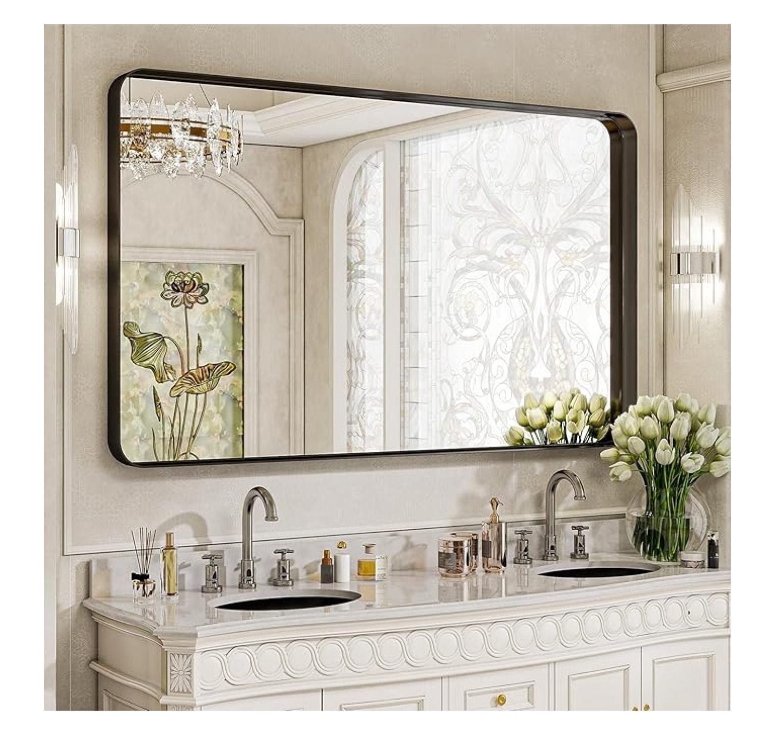 Bathroom Mirror 30x56 inch, Black Gorgeous Deep Frame Wall Mirror with ...