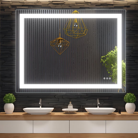 Bathroom Mirror 48x32 inch with FrontBacklight, Stepless Dimmable Wall Mirrors withFog, Shatter 3 Double LEDMirror