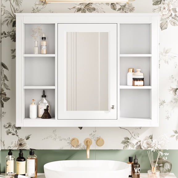 Bathroom Mirror Cabinet, 35''x27.5'', Modern Look, Concealed Privacy Feature Wall Mounted Shelf Cabinet With Mirror, Spacious Interior