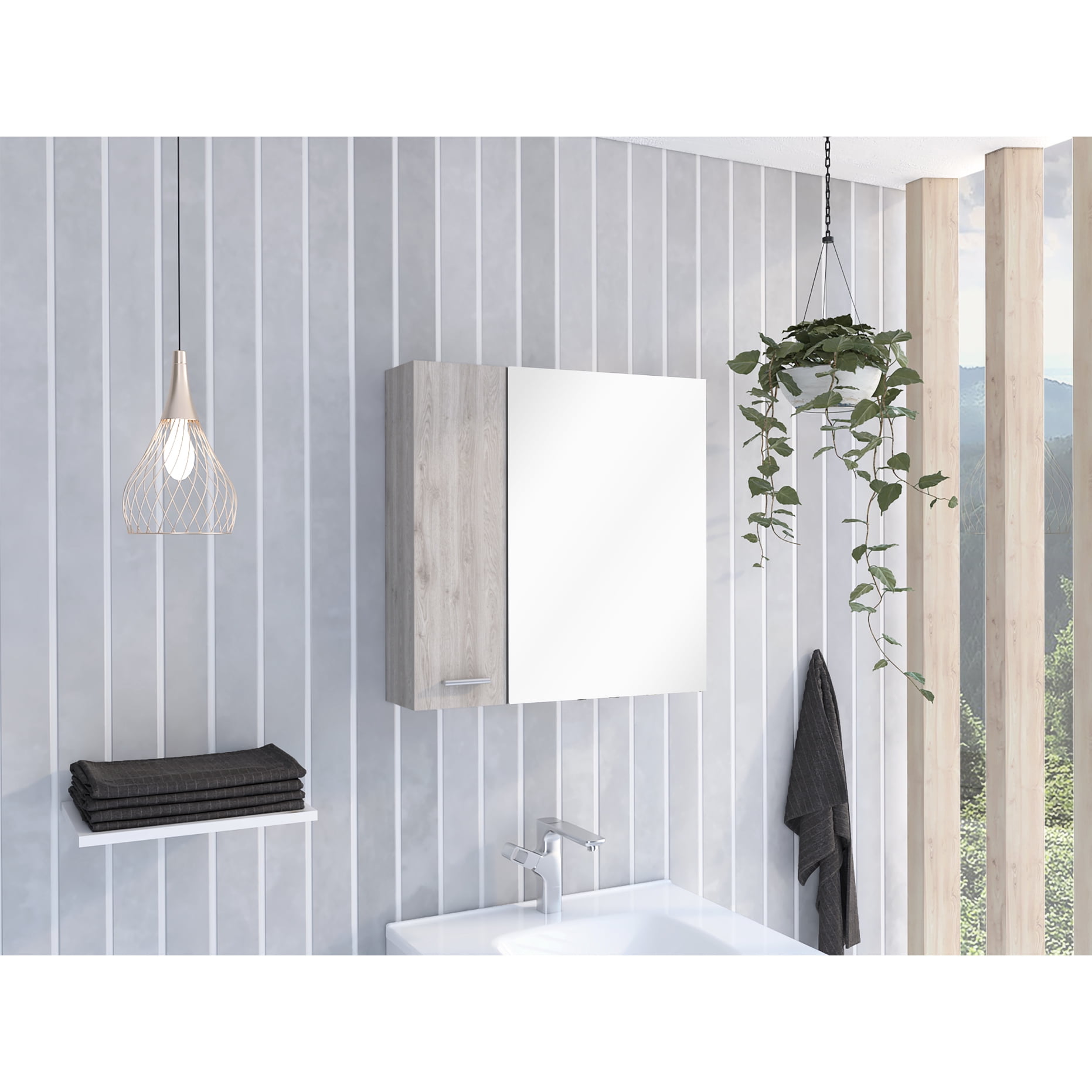 Bathroom Mirror Cabinet In Gray, Double Door, 4 Interior Shelves Gray ...