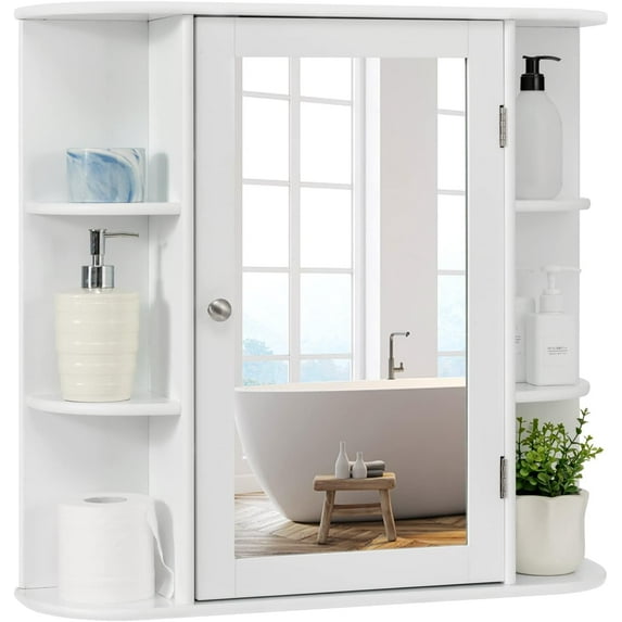 Bathroom Mirror Cabinet, Medicine Cabinet with Door and Adjustable Shelves, Over The Toilet Vanity Organizer Space Saver, Wall Cabinet for Entryway, Living Room, Pantry