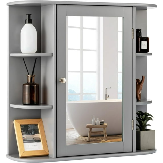 Bathroom Mirror Cabinet, Medicine Cabinet with Door and Adjustable Shelves, Over The Toilet Vanity Organizer Space Saver, Wall Cabinet for Entryway, Living Room, Pantry
