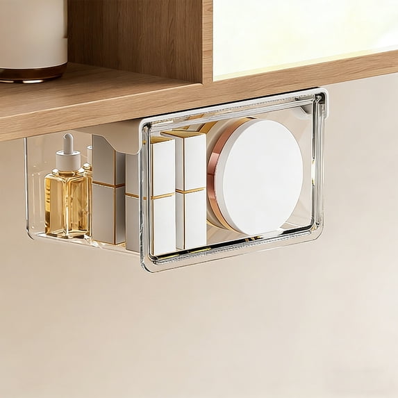 Bathroom Mirror Cabinet Storage Box, Transparent Plastic Drawer Organizer with Hanging Mount, Waterproof Compartment, White, Multiple Sizes