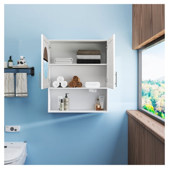 Bathroom Mirror Cabinet - Two Door Wall Cabinet Bathroom Vanity Mirror Cabinet with Facial Tissues Slot and Multifunctional Storage Area